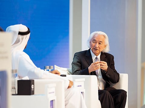 Dr Michio Kaku (right) was answering queries by Mohammad Al Gergawi during their conversation