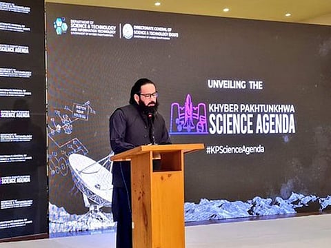 Dr Faisal Khan, the man behind the ‘KP Science Agenda’, addressing the participants at the launch event on October 11, 2022.