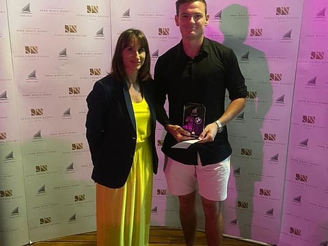 The winner’s photo from the left, Beatrice Galeppini (Ladies Captain) & Ian Clark ( Professional event winner)