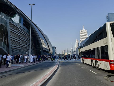 Visitors streaming in and out of the Max Metro Station outside Dubai World Trade Centre and Exhibition Halls, where GITEX Global is taking place.