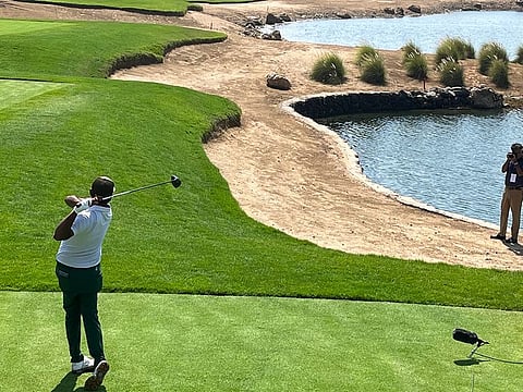 Anirban Lahiri hitting from Tee 1 in the second round of the LIV Golf International Jeddah.