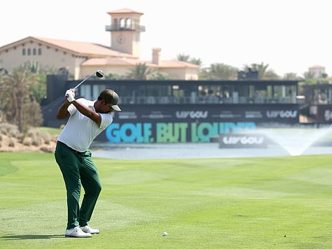 Anirban Lahiri in action on the Royal Greens Golf & Country Club course.