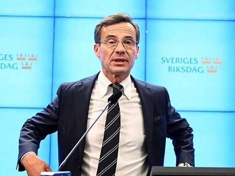 Sweden's Moderate Party leader Ulf Kristersson speaks, after being confirmed as new prime minister, in Stockholm, Sweden, October 17, 2022.