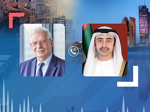 Sheikh Abdullah bin Zayed Al Nahyan (R) and Josep Borrell (L)