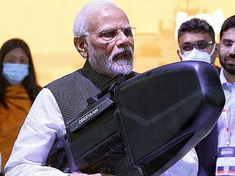 Prime Minister Narendra Modi at the inauguration of the DefExpo22 at Mahatma Mandir Convention and Exhibition Centre, in Gandhinagar on Wednesday, October 19, 2022.