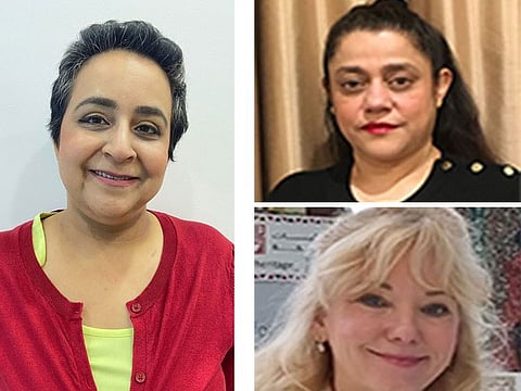 Clockwise from top: Cancer survivors Shivani Radia, Ingrid Valles Po and Kimberley Schofield