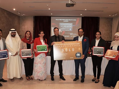 Dr Shafi Ul Mulk and Shaji Ul Mulk during the launching of new health card programme for residents and tourists in the UAE