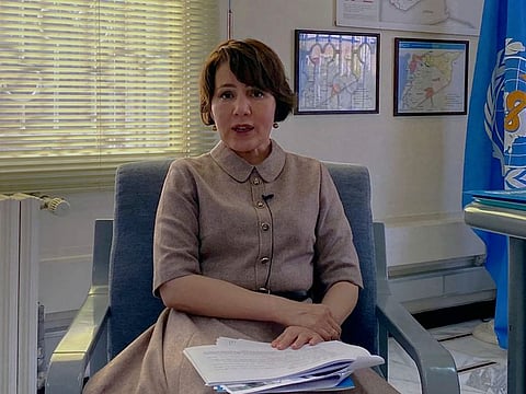 Dr. Akjemal Magtymova, the World Health Organisation's representative in Syria, speaks during an interview at her office in Damascus, on February 2, 2021.