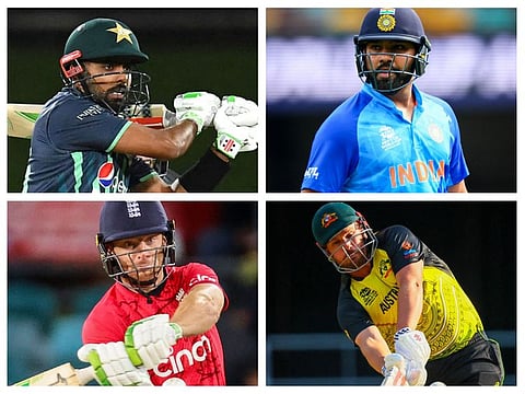 Leading from the front (clockwise from top left): Captains Babar Azam of Pakistan, Rohit Sharma of India, Adam Finch of Australia and Jos Buttler of England.