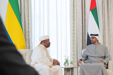 Sheikh Mohamed bin Zayed Al Nahyan meets with Ali Bongo Ondimba, President of Gabon at Al Shati Palace in Abu Dhabi