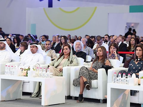 The 12th Publishers Conference began in Sharjah on Sunday in the presence of Bodour Al Qasimi (front row, third from right).