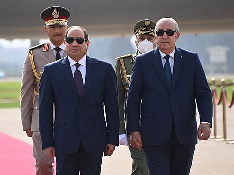 Algerian president Abdelmadjid Tebboune (right) welcoming his Egyptian counterpart Abdul Fattah Al Sisi in Algiers on November 1, 2022 ahead of the Arab summit meeting hosted by Algeria.