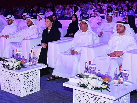 Mariam bint Mohammed Almheiri, Minister of Climate Change and Environment (centre front) and Dawood Al Hajri (second from right), director-general of Dubai Municipality, during the opening of the conference