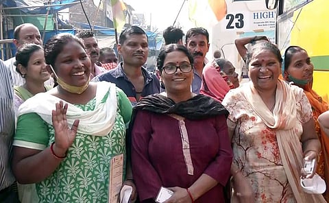 Beneficiaries of ‘In-Situ Slum Rehabilitation’ Project that PM Modi inaugurated for the economically weaker section at South Delhi’s Kalkaji Extension, in New Delhi on Wednesday, November 2, 2022.