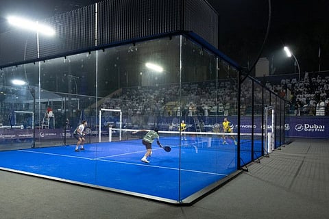 Action from Day Two of the DP World Padel Championships at Dubai Duty Free Stadium.