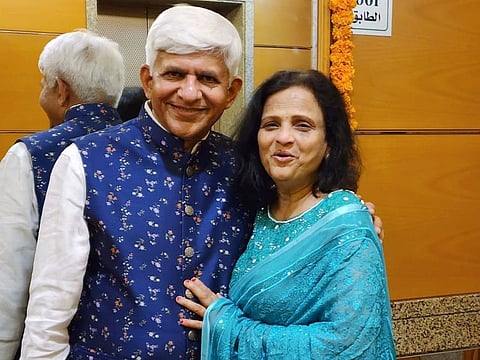 Lucky winner: Indian expat Vinaykumar Gandhi with his wife in Abu Dhabi.