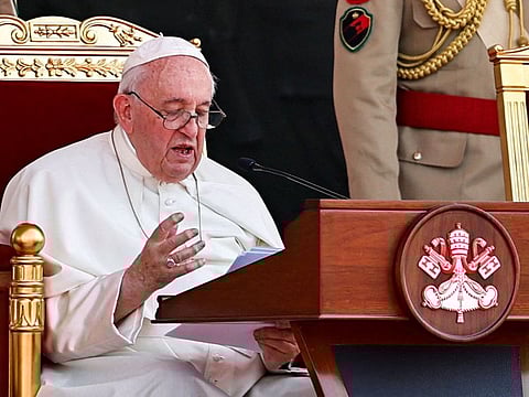 Pope Francis at the Sakhir Palace, in Sakhir, south of Manama, Bahrain.