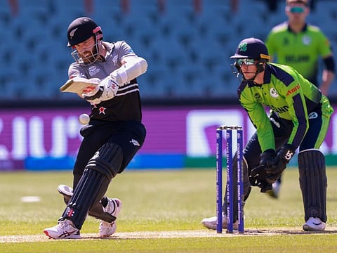 New Zealand's Kane Williamson plays a pull shot during his match-winning knock against Ireland.