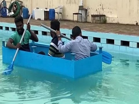 FUREBOAT: It can be used to evacuate people in case of floods, or as vehicle to move animals in a crisis. "It is a very easy mode of commute. It can be used easily," said Fureboat inventor Dr Muthukumaran.