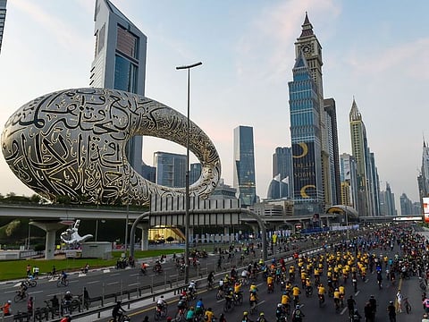 Thousands of cyclists bike through Sheikh Zayed Road during Dubai Ride 2022. Picture used for illustrative purposes.
