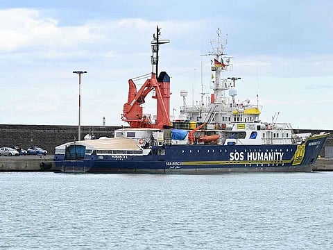 The rescue ship ‘Humanity 1’ of German organisation SOS Humanity is pictured on November 6, 2022 after it arrived at the port of Catania, Sicily.