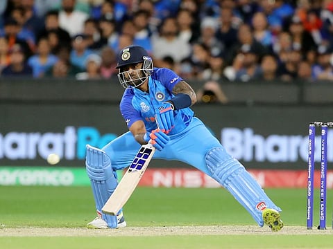 India's Suryakumar Yadav plays a scoop during the Super 12 Group 2 match against Zimbabwe at Melbourne Cricket Ground on Sunday.
