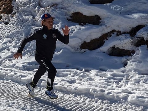 In 2019, Giovanni Potenza (seen training here in a file picture) completed the Dubai stairclimbing race three times in a row, with an average time of 13 minutes