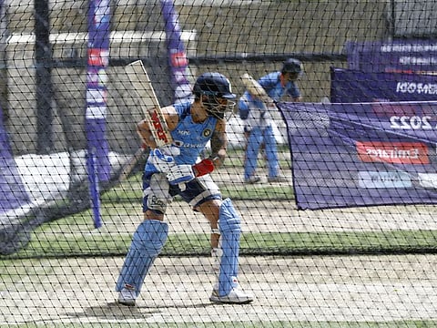 India's Virat Kohli plays a shot during a practice session ahead of the semi-finals at his favourite hunting ground in Adelaide on Wednesday.