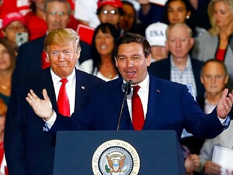 File photo: Then-President Donald Trump campaigns with Ron DeSantis at a rally in Pensacola, Florida, on November 3, 2018.