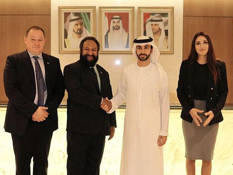 Nikolaos Roniotis, Honorary Counsul, PNG, Don Polye – CMG, BECivil, MBA MP Minister of Higher Education, Research, Science & Technology and Sports, PNG, Sheikh Ahmed Dalmook Al Maktoum, Chairman, Blue Carbon and Josiane Sadaka, CEO, Blue Carbon