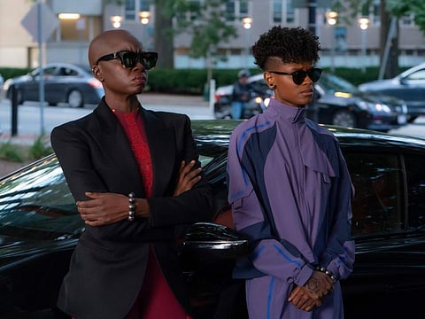 This image released by Marvel Studios shows Danai Gurira, left, and Letitia Wright as Shuri in a scene from "Black Panther: Wakanda Forever."