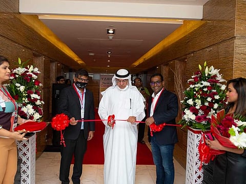 Abdul Hamid Ahmed, CEO of Al Nisr Publishing and editor-in-chief of Gulf News, is inaugurating Gulf News Immigration and Citizenship Exhibition with Anshuman Joshi, Director - Sales and Publishing, and David George, Publisher - agnc3, at Shangri-La Hotel Dubai.