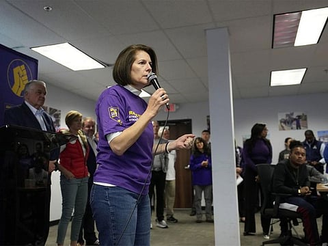 Sen. Catherine Cortez Masto, D-Nev., speaks at a campaign event Tuesday, Nov. 8, 2022, in Las Vegas.