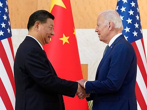 US President Joe Biden and Chinese President Xi Jinping during their meeting on the sidelines of the G20 summit meeting, on November 14, 2022, in Bali, Indonesia.