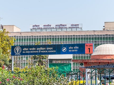 Facade of All India Institute Of Medical Science College and Hospital, AIIMS Delhi.