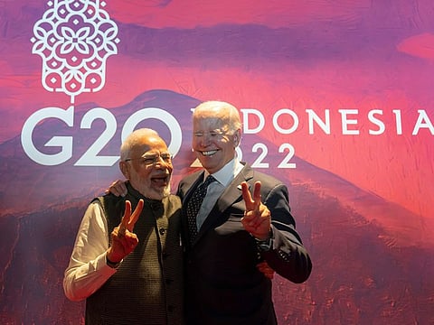 Biden, right, with Modi before the Partnership for Global Infrastructure and Investment meeting at the G20 summit, on November 15, 2022, in Nusa Dua, Bali, Indonesia.