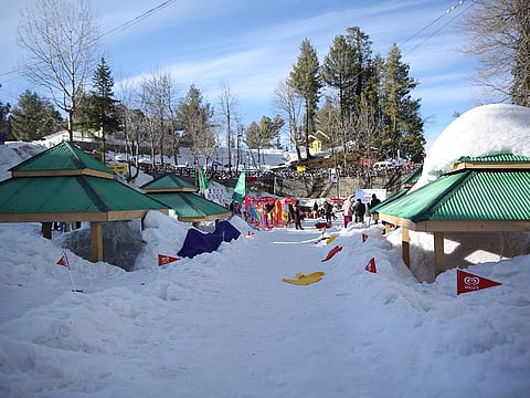 Nathiagali mountain resort town in the Abbottabad District of Khyber Pakhtunkhwa, Pakistan. Photo taken in February 2022.