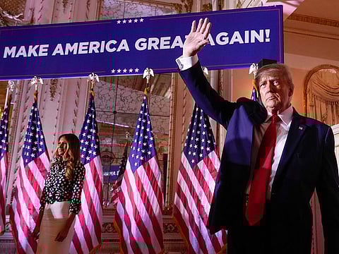 Former President Donald Trump announces a third run for president as he speaks at Mar-a-Lago in Palm Beach, Fla., Tuesday, Nov. 15, 2022.