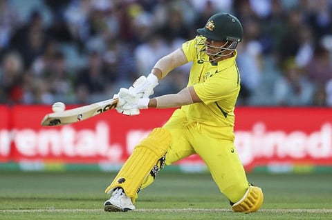 David Warner of Australia bats during the first One Day International against England in Adelaide on Thursday.