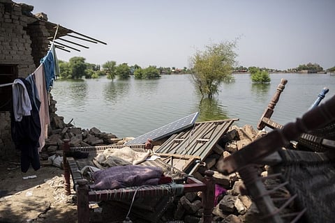 A submerged village due to the recent floods in Dadu, Sindh, Pakistan on September 11, 2022.