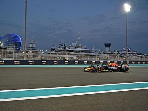Red Bull's Dutch driver Max Verstappen drives during the Abu Dhabi Formula One Grand Prix at the Yas Marina Circuit in Abu Dhabi.