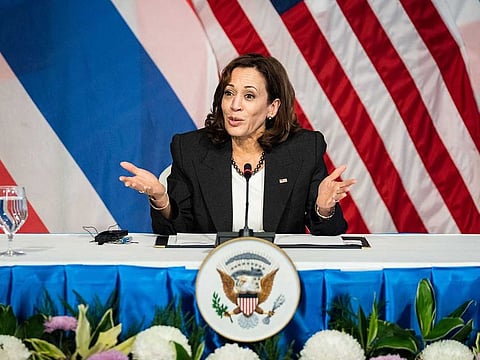 US Vice-President Kamala Harris takes part in a forum with civil society members on climate and clean energy at the US Chief of Mission’s Residence in Bangkok on November 20, 2022.