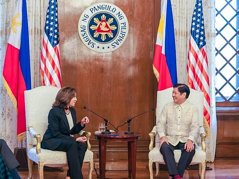 Philippine President Ferdinand Marcos Jr with US Vice President Kamala Harris at the Presidential Palace in Manila on November 21, 2022.