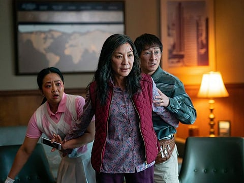 Stephanie Hsu, Michelle Yeoh and Ke Huy Quan in a scene from "Everything Everywhere All At Once."