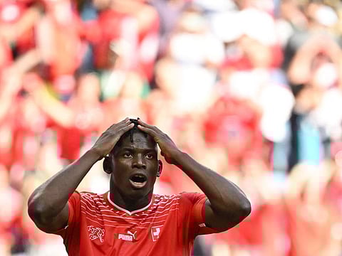 Switzerland's forward Breel Embolo reacts during the Qatar 2022 World Cup Group G match against Cameroon at the Al Janoub Stadium on Thursday.