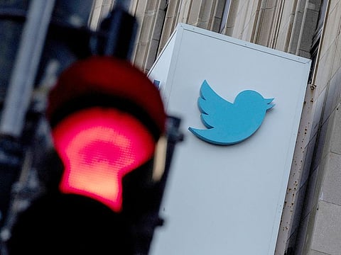 A view of the Twitter logo at its corporate headquarters in San Francisco, California.