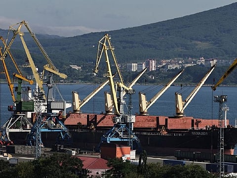 A view shows the 'Yan Dun Jiao 1' bulk carrier in the Vostochny container port in the shore of Nakhodka Bay near the port city of Nakhodka, Russia August 12, 2022.
