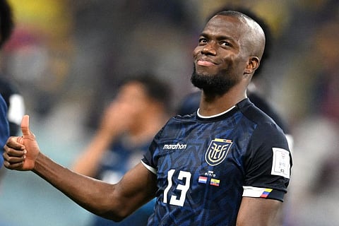 Ecuador's forward Enner Valencia gestures after the Qatar 2022 World Cup Group A match against the Netherlands at the Khalifa International Stadium in Doha. He scored in the 1-1 draw.