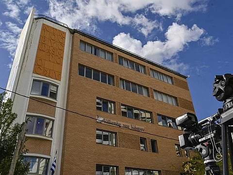 This photograph taken on November 21, 2022 shows the headquarters of the "Ark of the World" charity in Athens.