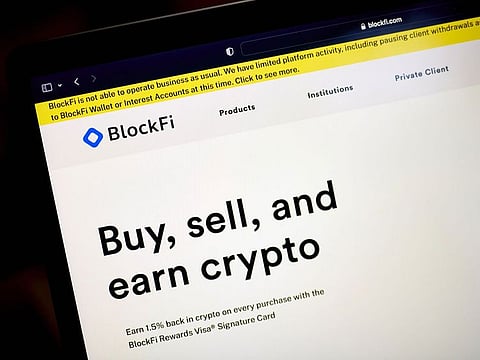 The BlockFi website on a laptop computer.